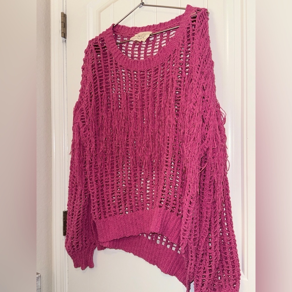 Fantastic Fawn Fuchsia Open-Knit Sweater